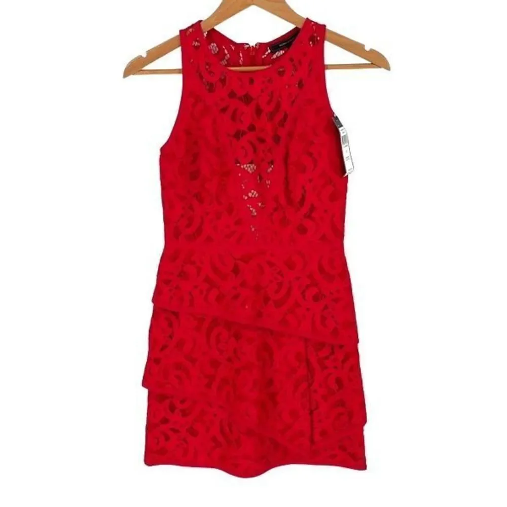 BCBGMaxAzria Womens Hanah Lace Cocktail Mini Dress‎ Burnt Red Size 2 NWT